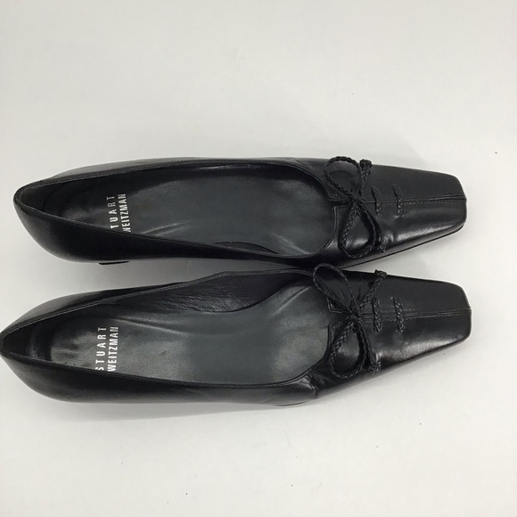 Stuart Weitzman Leather Kitten Heel Classic Pumps Bow Career Black Size 7.5N - Picture 4 of 9